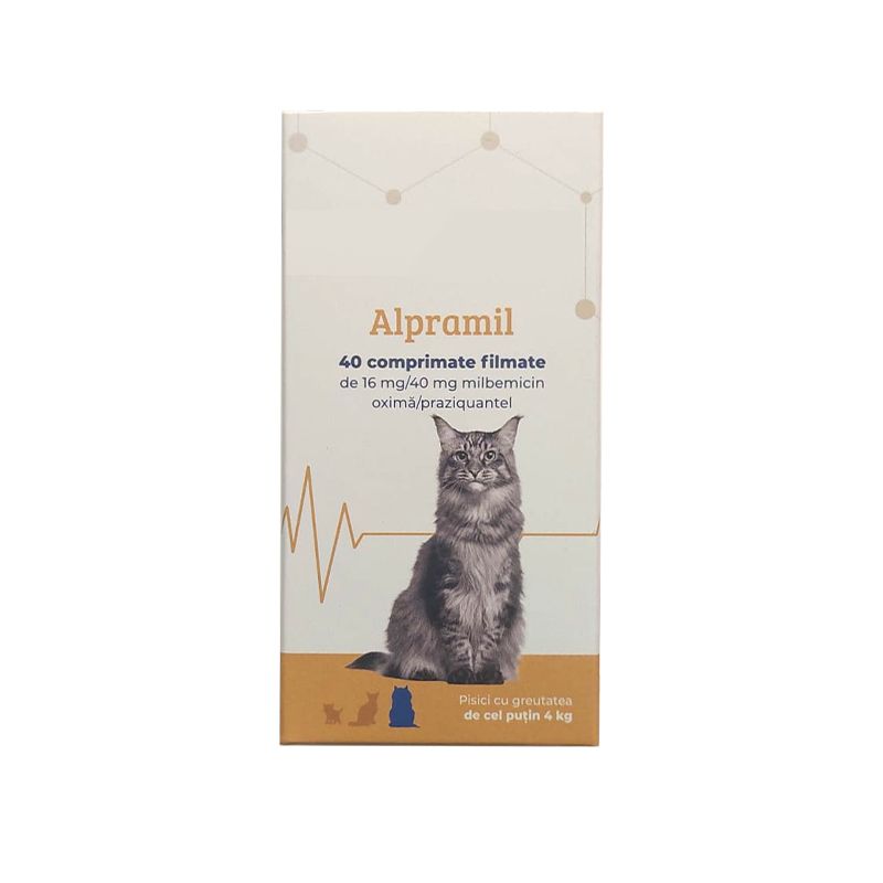 Alpramil Cat 16 mg/40 mg, comprimate filmate pentru pisici cu greutatea de cel putin 4 kg, 4 comprimate