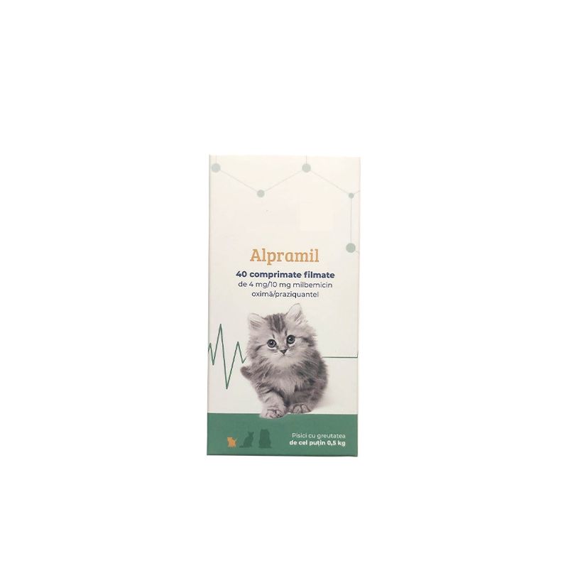 Alpramil Cat 4 mg/10 mg, comprimate filmate pentru pisici cu greutatea de cel putin 0,5 kg, 4 comprimate