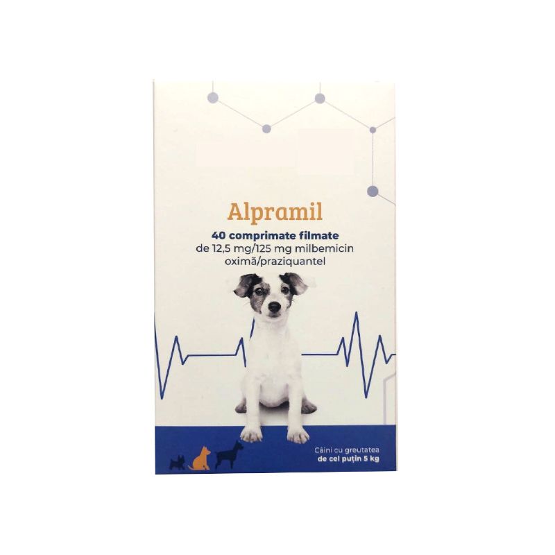 Alpramil Dog 12,5 mg/125 mg, comprimate filmate pentru caini cu greutatea de cel putin 5 kg, 4 comprimate
