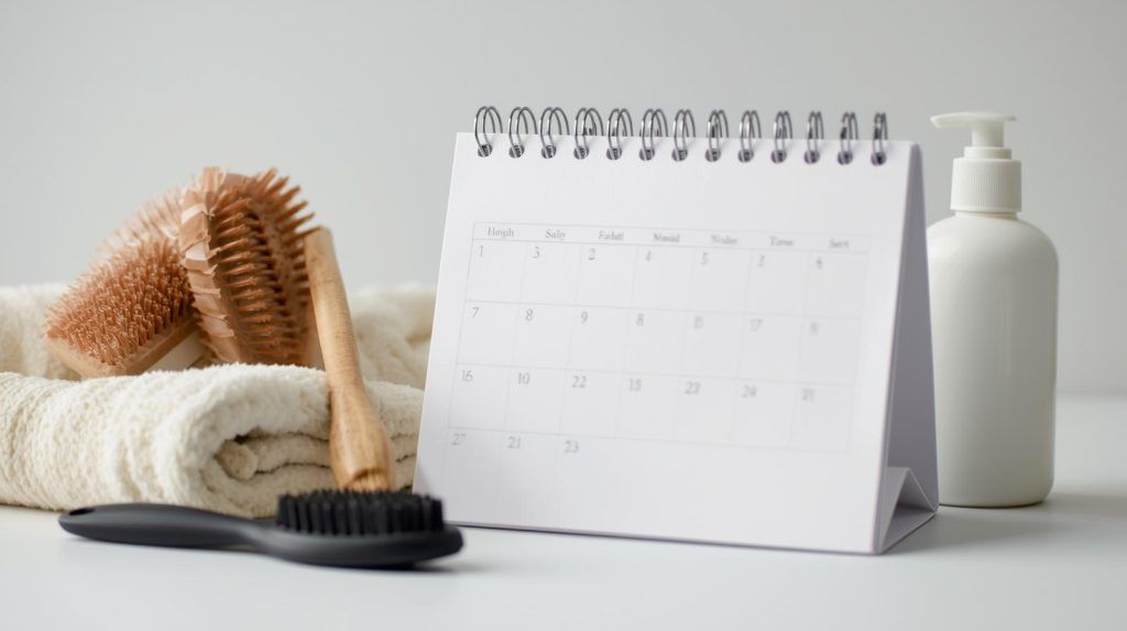 Utilizarea unui șampon câini organizată în calendar simbolic care indică frecvența băilor
